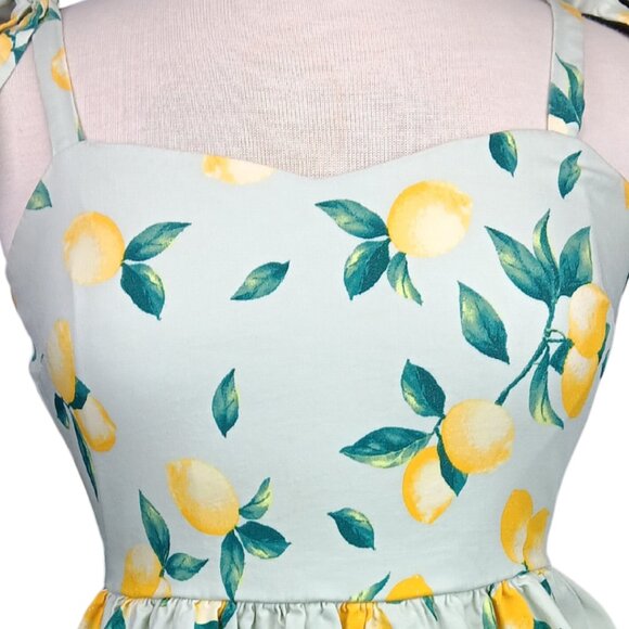 Francesca’s Leslee Lemon Print Blue Rain Mini Dress SZ S - Picture 6 of 9